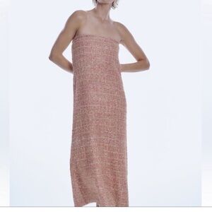 Zara Strapless Pink Tweed Dress